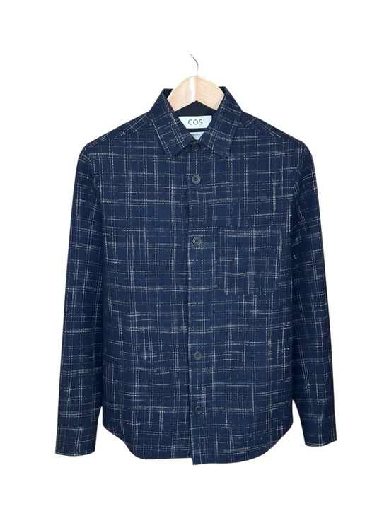 COS Other - COS Navy Blue Wool Blend Grid Overshirt Jacket Relaxed Fit Size TP US XS S